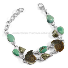 Últimas Design Turquesa Amonite Pyarite Multi Gemstone 925 Silver Handmade Link Chain Bracelet Masculino